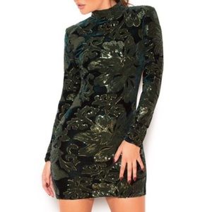 House of CB green velvet and sequin dress